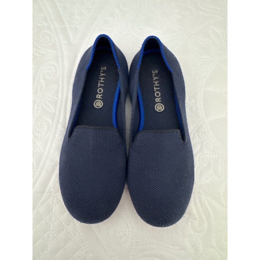 Rothy's The Loafer Size K2 Navy Blue Red Sole Kids Slip On Comfort Shoes